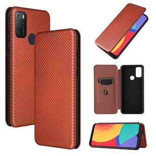 For alcatel 1S (2021) Carbon Fiber Texture Horizontal Flip TPU + PC + PU Leather Case with Card Slot(Brown)