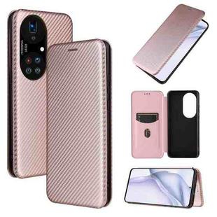 For Huawei P50 Pro Carbon Fiber Texture Horizontal Flip TPU + PC + PU Leather Case with Card Slot(Pink)