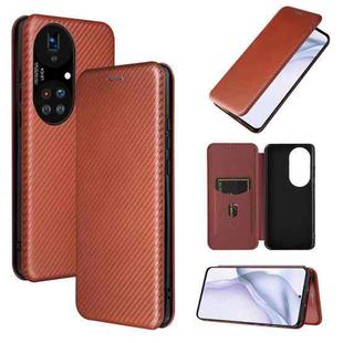 For Huawei P50 Pro Carbon Fiber Texture Horizontal Flip TPU + PC + PU Leather Case with Card Slot(Brown)