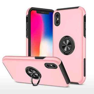 For iPhone X / XS Magnetic Ring Kickstand Shockproof Phone Case(Rose Gold)