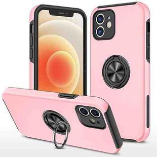 For iPhone 12 Magnetic Ring Kickstand Shockproof Phone Case(Rose Gold)
