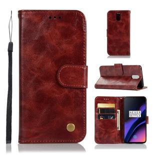 For OnePlus 6T Retro Copper Buckle Crazy Horse Horizontal Flip PU Leather Case with Holder & Card Slots & Wallet & Lanyard(Wine red)