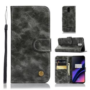 For OnePlus 6T Retro Copper Buckle Crazy Horse Horizontal Flip PU Leather Case with Holder & Card Slots & Wallet & Lanyard(Gray)