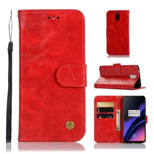 For OnePlus 6T Retro Copper Buckle Crazy Horse Horizontal Flip PU Leather Case with Holder & Card Slots & Wallet & Lanyard(Red)