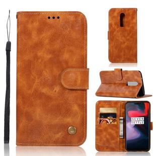For OnePlus 6 Retro Copper Buckle Crazy Horse Horizontal Flip PU Leather Case with Holder & Card Slots & Wallet & Lanyard(Gold yellow)