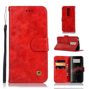 For OnePlus 7 Retro Copper Buckle Crazy Horse Horizontal Flip PU Leather Case with Holder & Card Slots & Wallet & Lanyard(Red)