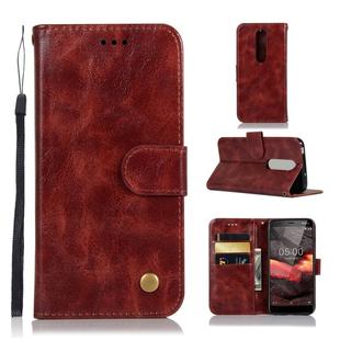 For Nokia 5.1 Retro Copper Buckle Crazy Horse Horizontal Flip PU Leather Case with Holder & Card Slots & Wallet & Lanyard(Wine red)