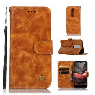 For Nokia 5.1 Retro Copper Buckle Crazy Horse Horizontal Flip PU Leather Case with Holder & Card Slots & Wallet & Lanyard(Gold yellow)