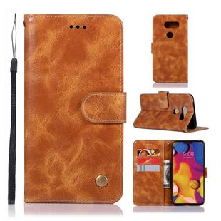 For LG V40 ThinQ Retro Copper Buckle Crazy Horse Horizontal Flip PU Leather Case with Holder & Card Slots & Wallet & Lanyard(Gold yellow)
