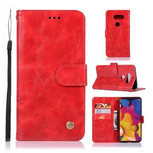 For LG V40 ThinQ Retro Copper Buckle Crazy Horse Horizontal Flip PU Leather Case with Holder & Card Slots & Wallet & Lanyard(Red)