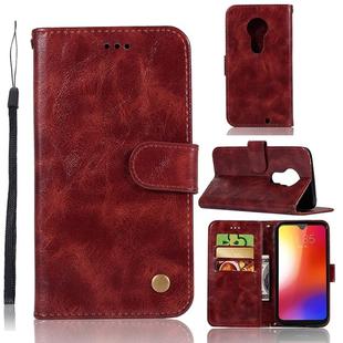 For Motorola Moto G7 Retro Copper Buckle Crazy Horse Horizontal Flip PU Leather Case with Holder & Card Slots & Wallet & Lanyard(Wine red)