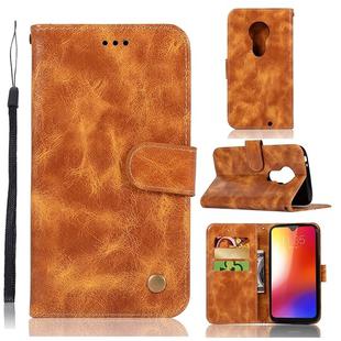 For Motorola Moto G7 Retro Copper Buckle Crazy Horse Horizontal Flip PU Leather Case with Holder & Card Slots & Wallet & Lanyard(Gold yellow)