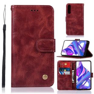 For Huawei Honor 9X / 9X Pro Retro Copper Buckle Crazy Horse Horizontal Flip PU Leather Case with Holder & Card Slots & Wallet & Lanyard(Wine red)