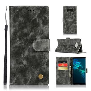 For Galaxy Note 9 Retro Copper Buckle Crazy Horse Horizontal Flip PU Leather Case with Holder & Card Slots & Wallet & Lanyard(Gray)