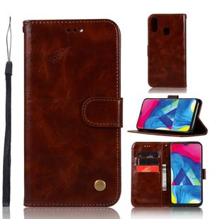 For Galaxy M20 Retro Copper Buckle Crazy Horse Horizontal Flip PU Leather Case with Holder & Card Slots & Wallet & Lanyard(Brown)