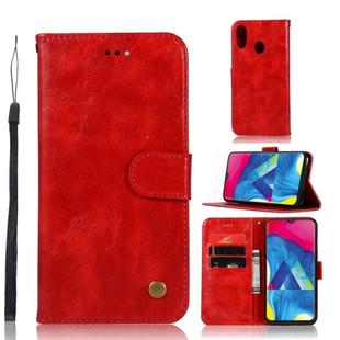 For Galaxy M20 Retro Copper Buckle Crazy Horse Horizontal Flip PU Leather Case with Holder & Card Slots & Wallet & Lanyard(Red)