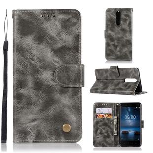 For Nokia 8 Retro Copper Buckle Crazy Horse Horizontal Flip PU Leather Case with Holder & Card Slots & Wallet & Lanyard(Gray)