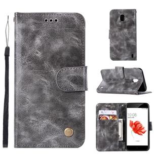 For Nokia 2 Retro Copper Buckle Crazy Horse Horizontal Flip PU Leather Case with Holder & Card Slots & Wallet & Lanyard(Gray)