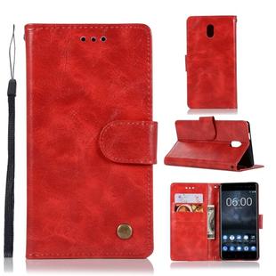 For Nokia 3 Retro Copper Buckle Crazy Horse Horizontal Flip PU Leather Case with Holder & Card Slots & Wallet & Lanyard(Red)