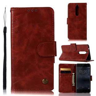 For Nokia 5 Retro Copper Buckle Crazy Horse Horizontal Flip PU Leather Case with Holder & Card Slots & Wallet & Lanyard(Wine red)