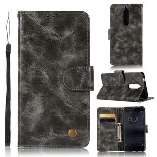 For Nokia 5 Retro Copper Buckle Crazy Horse Horizontal Flip PU Leather Case with Holder & Card Slots & Wallet & Lanyard(Gray)