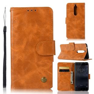 For Nokia 5 Retro Copper Buckle Crazy Horse Horizontal Flip PU Leather Case with Holder & Card Slots & Wallet & Lanyard(Gold yellow)