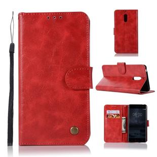 For Nokia 6 Retro Copper Buckle Crazy Horse Horizontal Flip PU Leather Case with Holder & Card Slots & Wallet & Lanyard(Red)