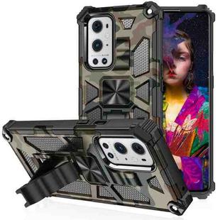 For OnePlus 9 Camouflage Armor Shockproof TPU + PC Magnetic Protective Case with Holder(Army Green)