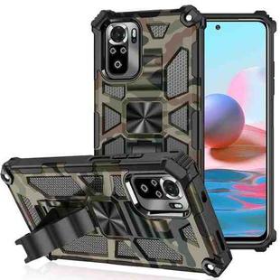 For Xiaomi Redmi Note 10 Camouflage Armor Shockproof TPU + PC Magnetic Protective Case with Holder(Army Green)