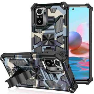 For Xiaomi Redmi Note 10 Camouflage Armor Shockproof TPU + PC Magnetic Protective Case with Holder(Baby Blue)