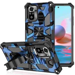 For Xiaomi Redmi Note 10 Camouflage Armor Shockproof TPU + PC Magnetic Protective Case with Holder(Dark Blue)