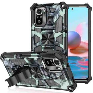 For Xiaomi Redmi Note 10 Pro Camouflage Armor Shockproof TPU + PC Magnetic Protective Case with Holder(Mint Green)