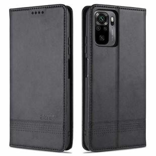 For Xiaomi Redmi Note 10 AZNS Magnetic Calf Texture Horizontal Flip Leather Case with Card Slots & Holder & Wallet(Black)