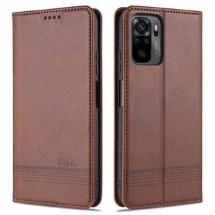 For Xiaomi Redmi Note 10 AZNS Magnetic Calf Texture Horizontal Flip Leather Case with Card Slots & Holder & Wallet(Dark Brown)