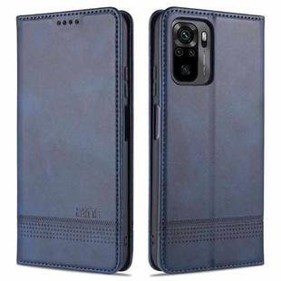 For Xiaomi Redmi Note 10S AZNS Magnetic Calf Texture Horizontal Flip Leather Case with Card Slots & Holder & Wallet(Dark Blue)
