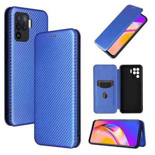 For OPPO A94 4G / F19 Pro / Reno5 F Carbon Fiber Texture Horizontal Flip TPU + PC + PU Leather Case with Card Slot(Blue)