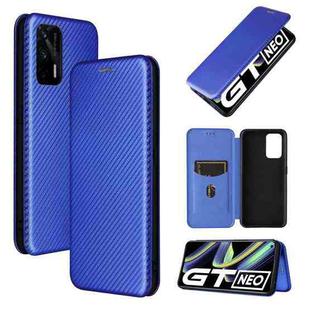 For OPPO Realme GT 5G Carbon Fiber Texture Horizontal Flip TPU + PC + PU Leather Case with Card Slot(Blue)