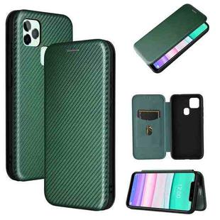 For Oukitel C22 Carbon Fiber Texture Horizontal Flip TPU + PC + PU Leather Case with Card Slot(Green)