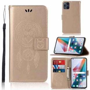 For OPPO Find X3 Wind Chime Owl Embossing Pattern Horizontal Flip Leather Case, with Holder & Card Slots & Wallet(Gold)