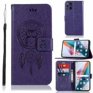 For OPPO Find X3 Wind Chime Owl Embossing Pattern Horizontal Flip Leather Case, with Holder & Card Slots & Wallet(Purple)
