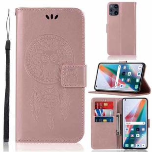For OPPO Find X3 Wind Chime Owl Embossing Pattern Horizontal Flip Leather Case, with Holder & Card Slots & Wallet(Rose Gold)