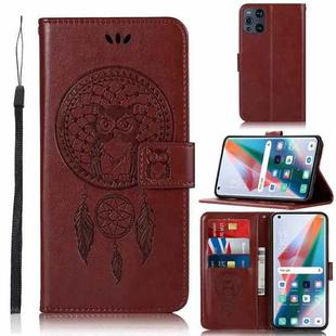 For OPPO Find X3 Wind Chime Owl Embossing Pattern Horizontal Flip Leather Case, with Holder & Card Slots & Wallet(Brown)