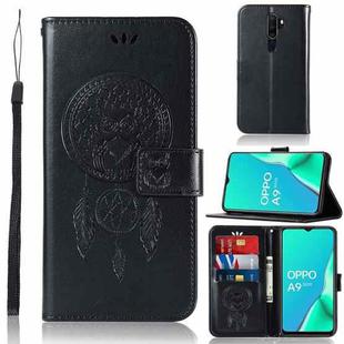 For OPPO A9 (2020) Wind Chime Owl Embossing Pattern Horizontal Flip Leather Case, with Holder & Card Slots & Wallet(Black)