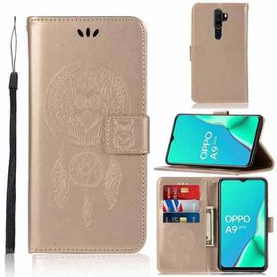 For OPPO A9 (2020) Wind Chime Owl Embossing Pattern Horizontal Flip Leather Case, with Holder & Card Slots & Wallet(Gold)