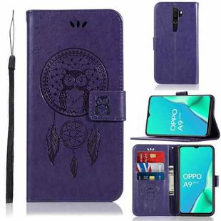 For OPPO A9 (2020) Wind Chime Owl Embossing Pattern Horizontal Flip Leather Case, with Holder & Card Slots & Wallet(Purple)