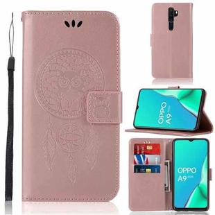 For OPPO A9 (2020) Wind Chime Owl Embossing Pattern Horizontal Flip Leather Case, with Holder & Card Slots & Wallet(Rose Gold)