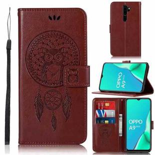 For OPPO A9 (2020) Wind Chime Owl Embossing Pattern Horizontal Flip Leather Case, with Holder & Card Slots & Wallet(Brown)