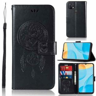 For OPPO A15 Wind Chime Owl Embossing Pattern Horizontal Flip Leather Case, with Holder & Card Slots & Wallet(Black)