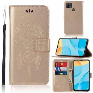 For OPPO A15 Wind Chime Owl Embossing Pattern Horizontal Flip Leather Case, with Holder & Card Slots & Wallet(Gold)