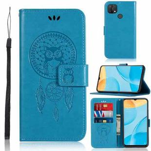 For OPPO A15 Wind Chime Owl Embossing Pattern Horizontal Flip Leather Case, with Holder & Card Slots & Wallet(Blue)